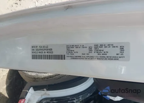 2023 Ram Promaster 2500 Low Roof 136 Wb z USA, uszkodzony, nr VIN 3C6LRVVG2PE591625